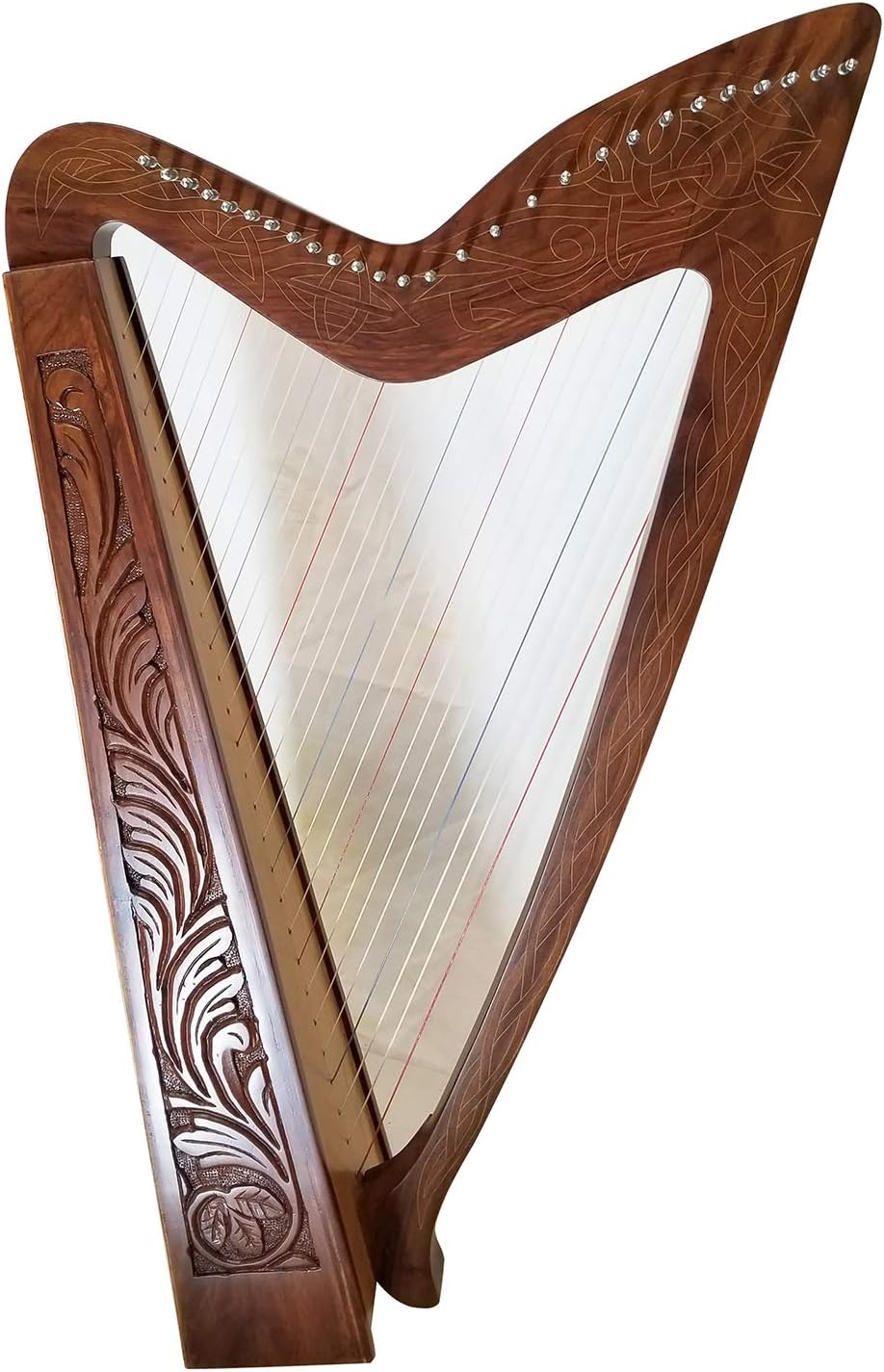 27 Strings Lever harp Irish Celtic Highland Solid Rosewood Natural Finish Mono tech Nylon strings Tuning Key Extra Set included 37" inches tall Roseback