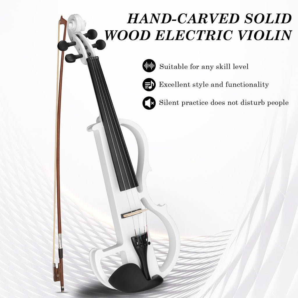 Ktaxon Full Size Electric Violin, 4/4 Acoustic Silent Electric Violin for Beginner Adults Teens with Ebony Fittings, Case, Bow, Headphone, Rosin and Extra String (Black)