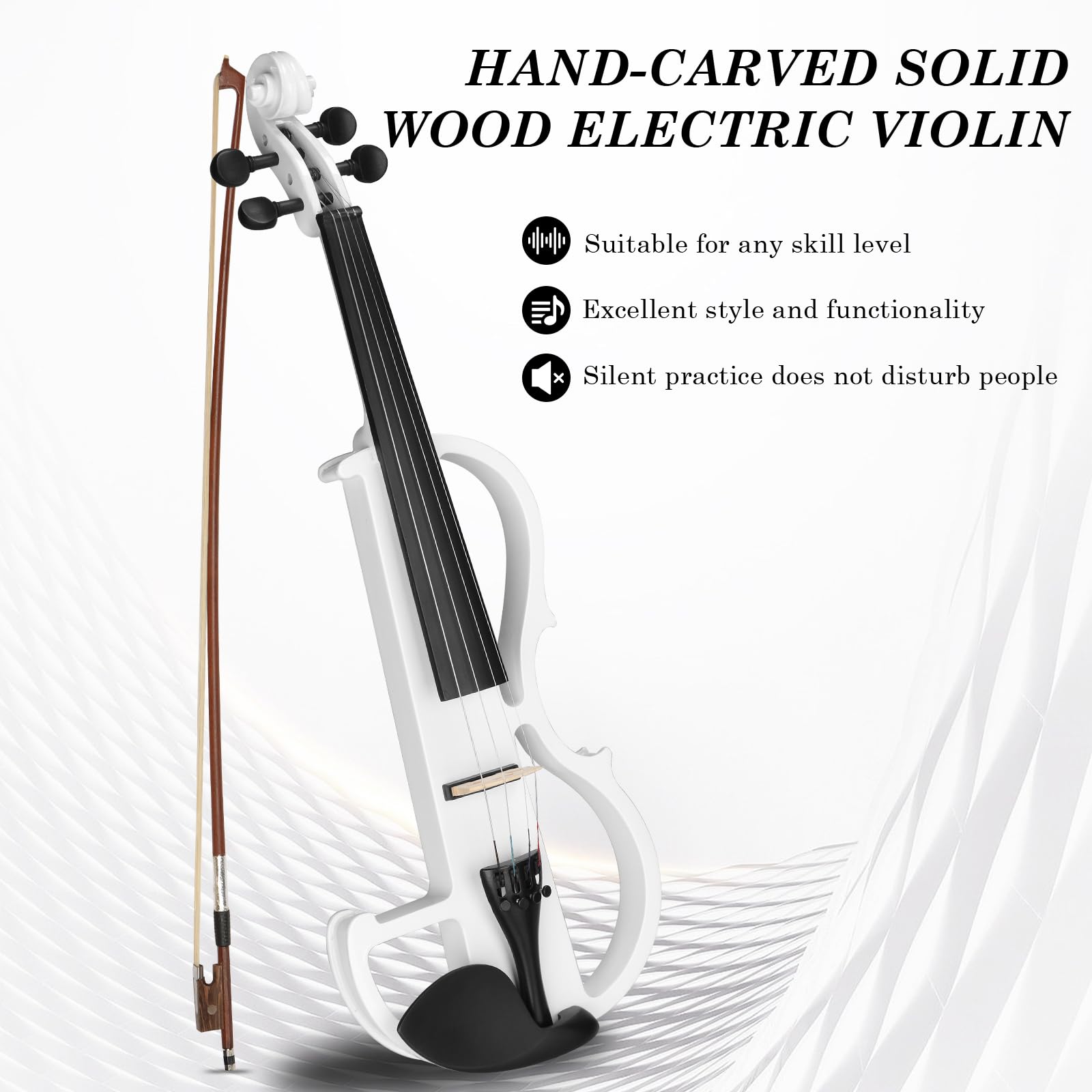 Ktaxon Full Size Electric Violin, 4/4 Acoustic Silent Electric Violin for Beginner Adults Teens with Ebony Fittings, Case, Bow, Headphone, Rosin and Extra String (Black)