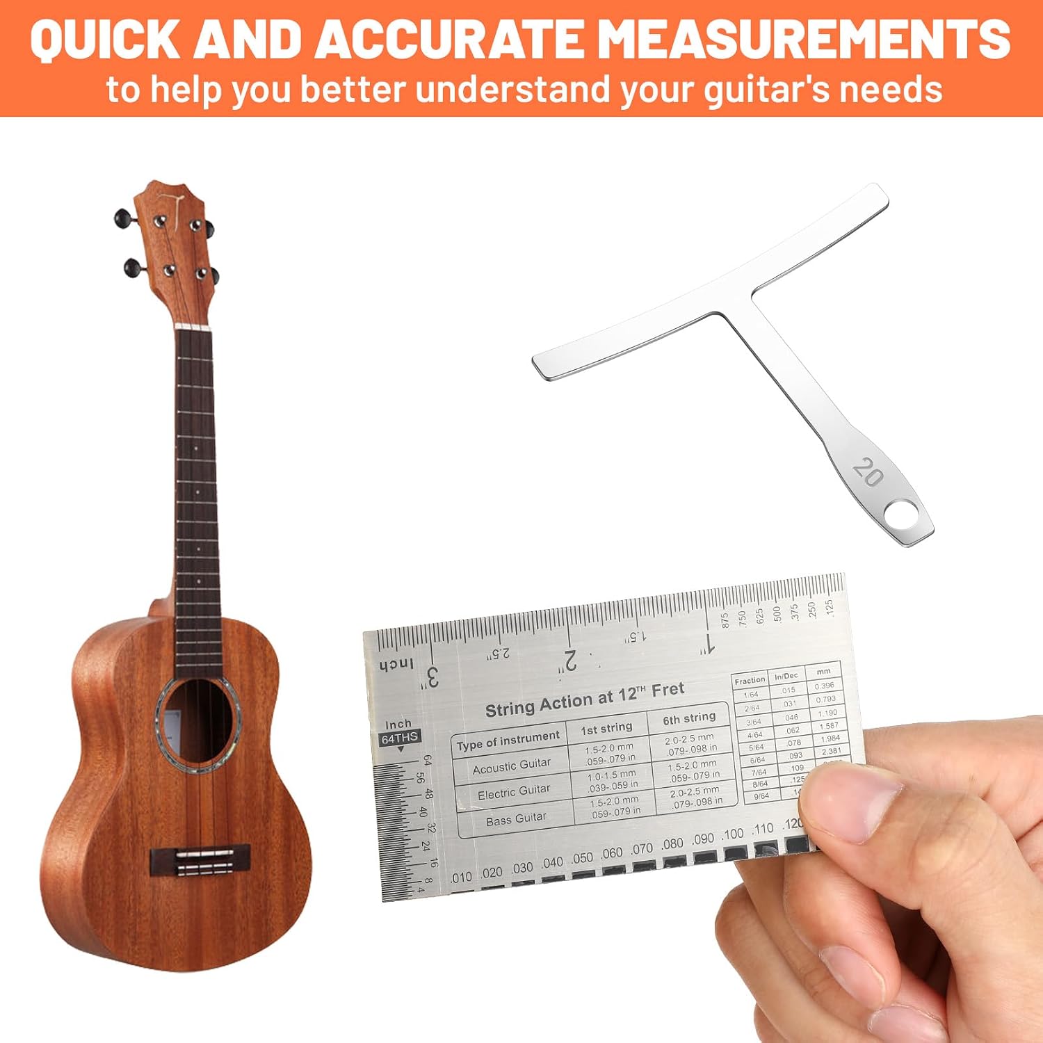 Guitar Radius Gauge Set, 9-Piece Understring Radius Tools String Action Ruler Luthier Kit Precision Measuring Tool for Guitar Bass Setup Repair (Stainless Steel)