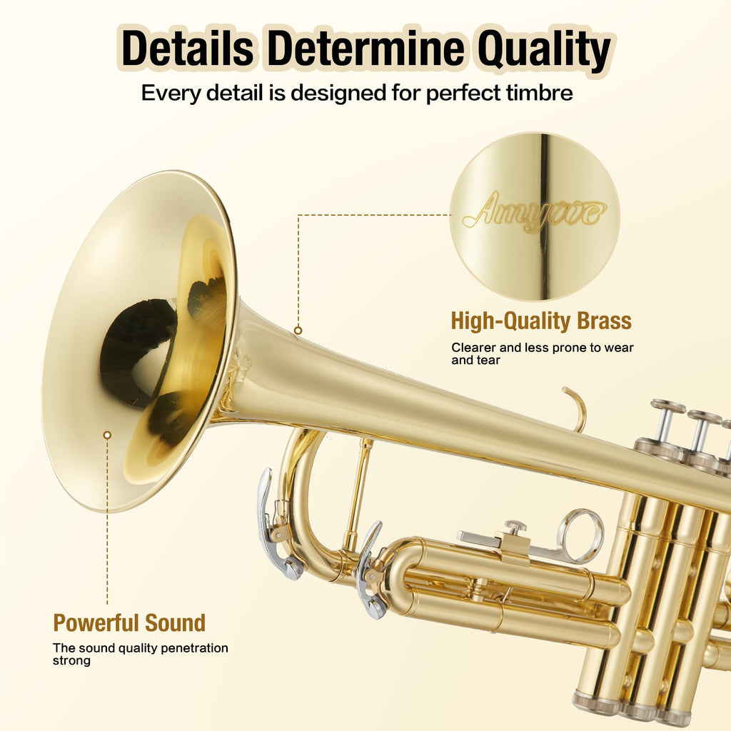 B Flat Alto Trombone, Brass Trombone for Beginners with Mouthpiece, Hard Case, Gold Lacquer Finish, Cleaning Kit (Rod/Cloth/Gloves), Professional Student Musical Instrument