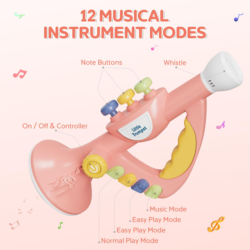 Generic Toddler Musical Trumpet Toy for Kids - 2026 Upgraded Musical Enlightenment Instrument Toy, Develops Musicality, for Boys Girls Ages 3 4 5 6 7 8, Pink