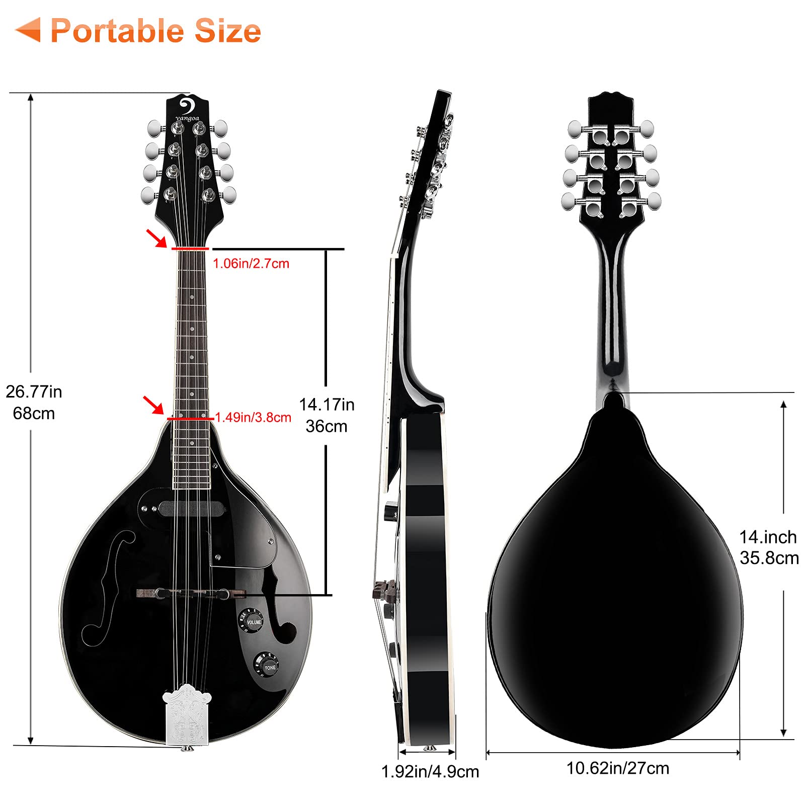 Vangoa Mandolin Musical Instrument A Style Acoustic Electric, 8 Strings Mahogany for Beginner Adults Teens, Red Burst