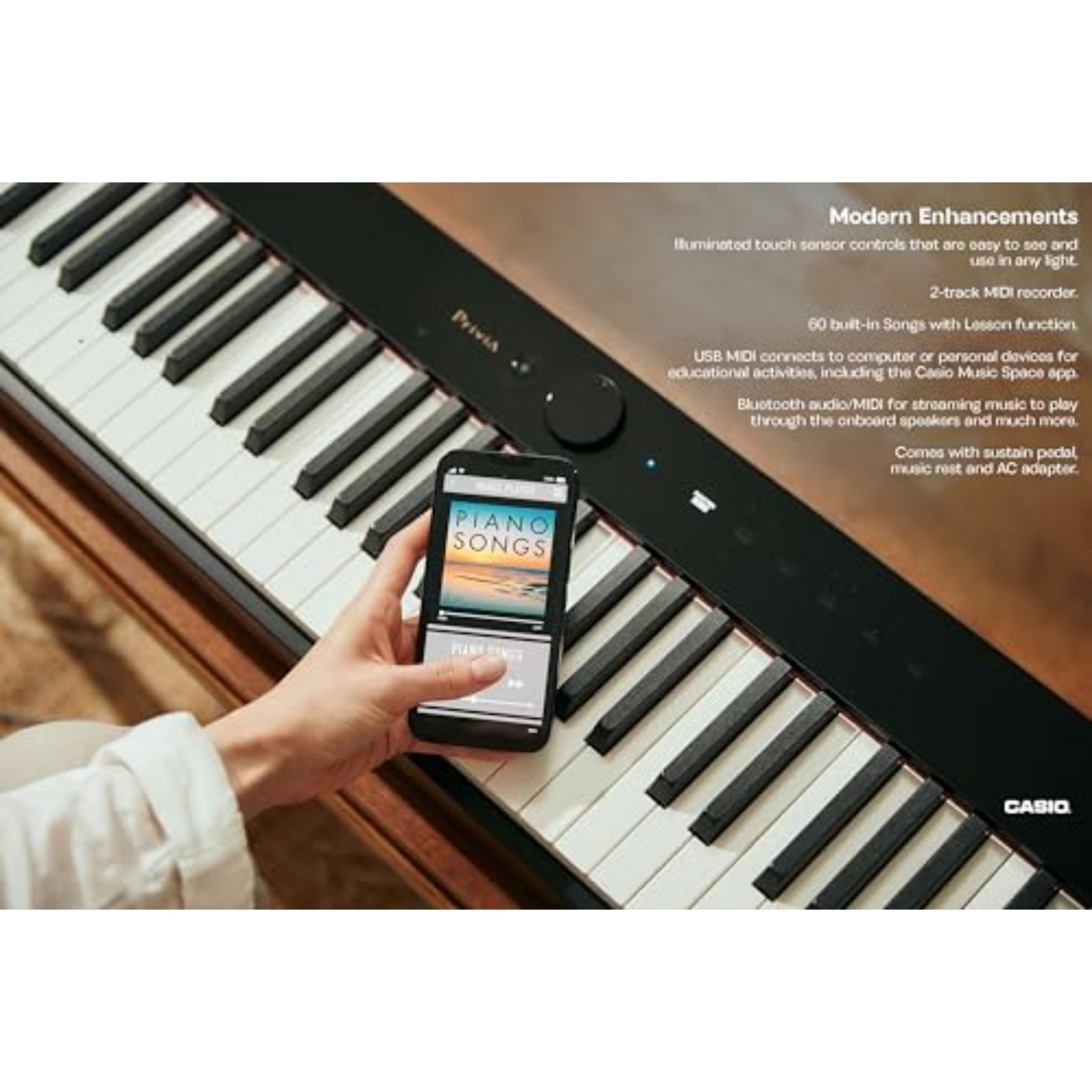 Casio Privia PX-S1100 – 88-Key Touch-Responsive Weighted Digital Piano | Ultra-Portable | Superior Sound | German Grand Tone, Bluetooth, Casio Music Space App | Mellow Beige