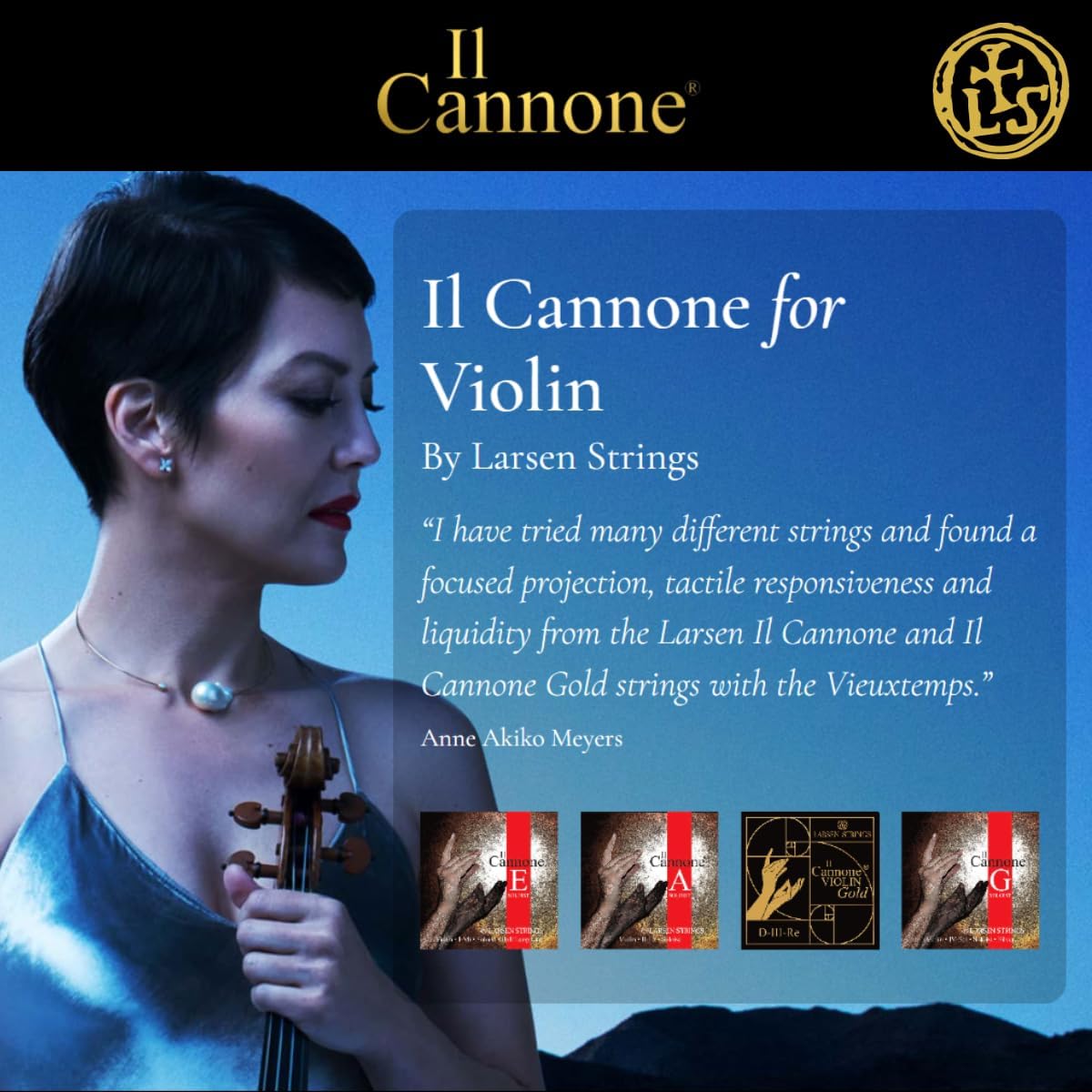Larsen Il Cannone Violin Strings – Medium Tension Set with Warm & Broad A for Rich Warmth with Refined Power