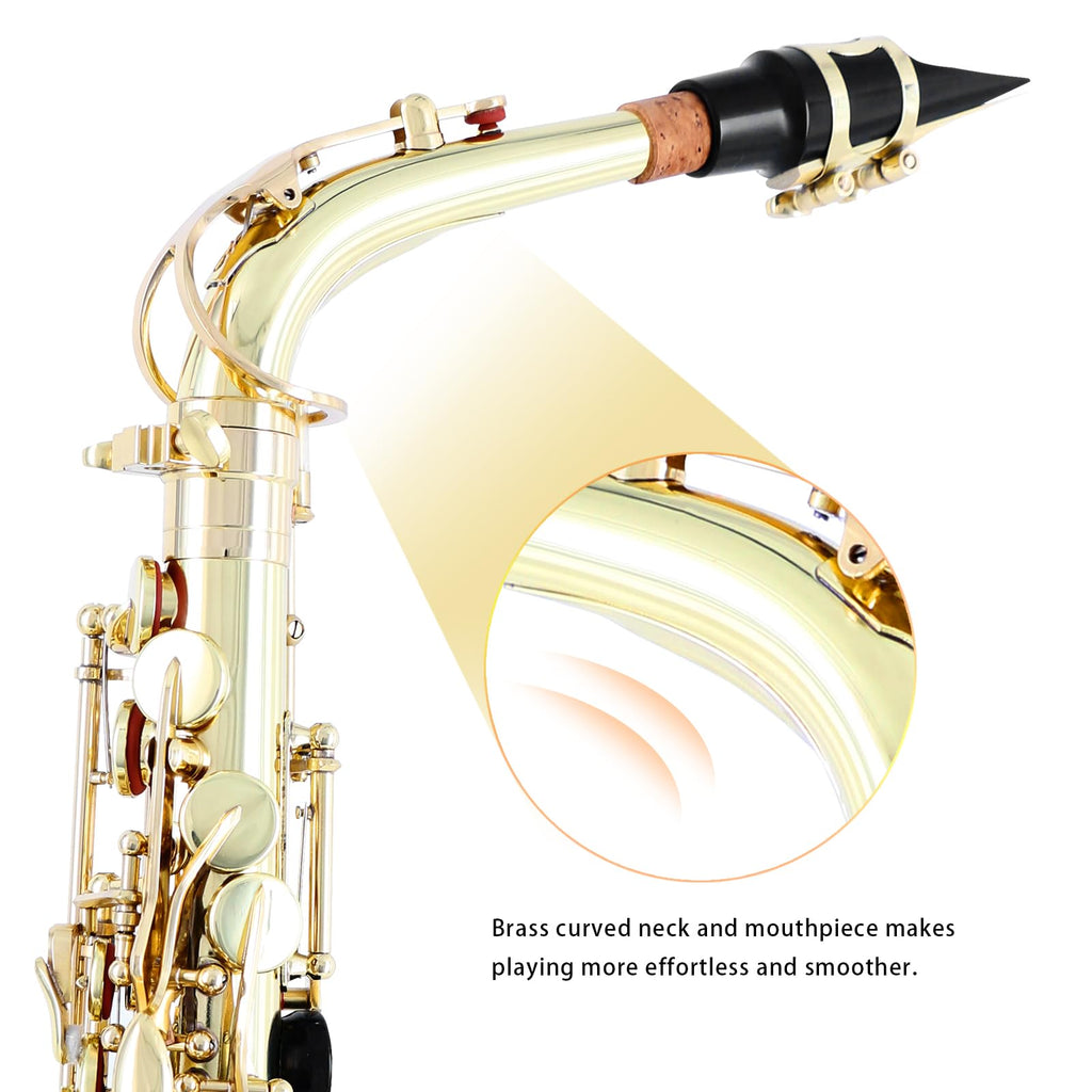 EASTROCK Black/Golden Alto Saxophone E Flat Sax Full Kit for Students Beginner with Carrying Case,Mouthpiece,Mouthpiece Cushion Pads,Cleaning Cloth&Cleaning Rod,White Gloves,Neck Strap