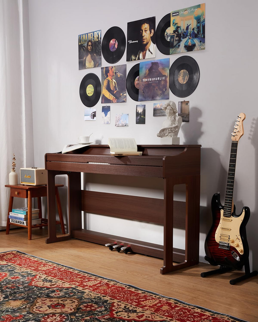 STRICH Digital Piano 88 Keys, Hammer-Action Weighted Keyboard, Full size Electric Piano Keyboard with Furniture Stand, 25Wx2 Speakers, Supports USB-MIDI/Wireless Connect, SDP-300W (Color Walnut Wood)