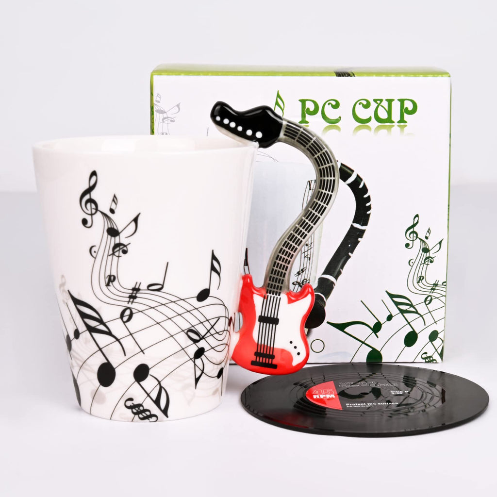 Maustic Novelty Violin Mug - 13 Oz Ceramic with Vinyl Record Coaster, Perfect for Music Lovers, Musicians, and Violinists - Ideal for Christmas or Birthday Gifts
