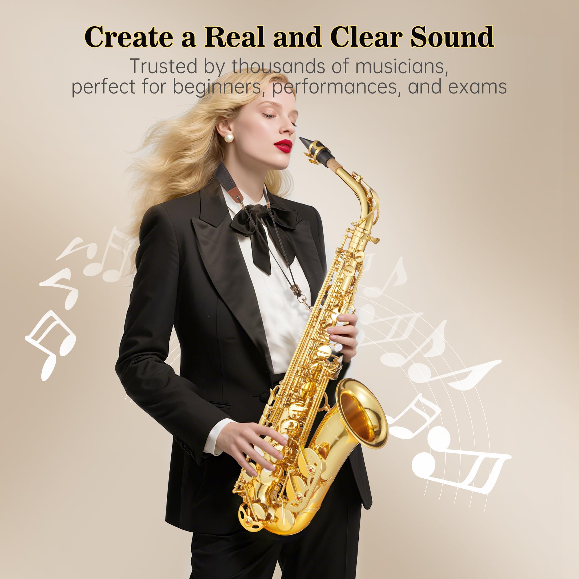 Garvee Alto Saxophone Copper Body Electroplated Gold Finish Beginner Friendly Music Instrument for Students and School Band Practice