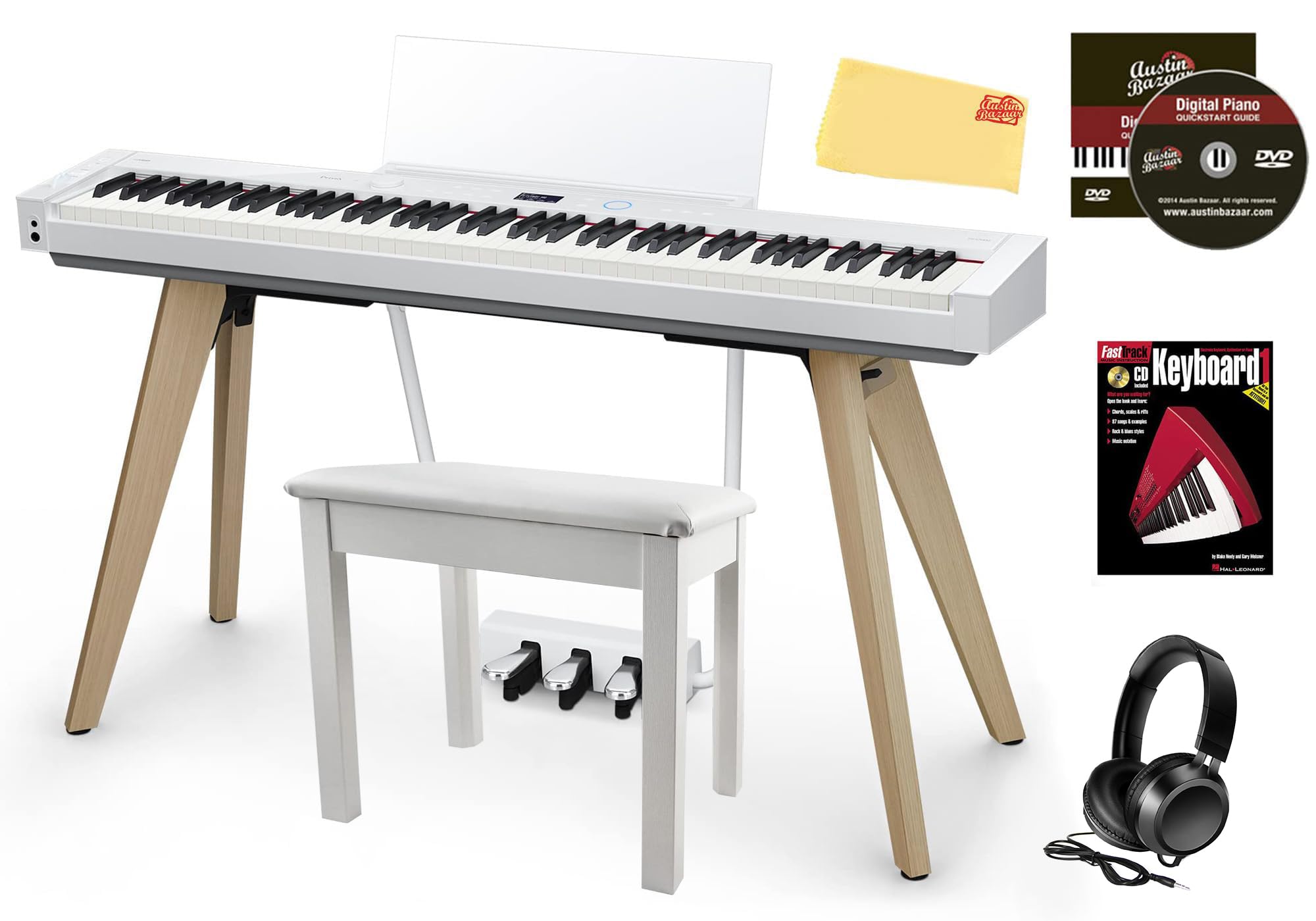 Casio Privia PX-S7000 Digital Piano - Black Bundle with Bench, Stand, Triple Pedal Unit, Headphones, Piano Book, Online Piano Lessons, Austin Bazaar Instructional DVD, and Polishing Cloth