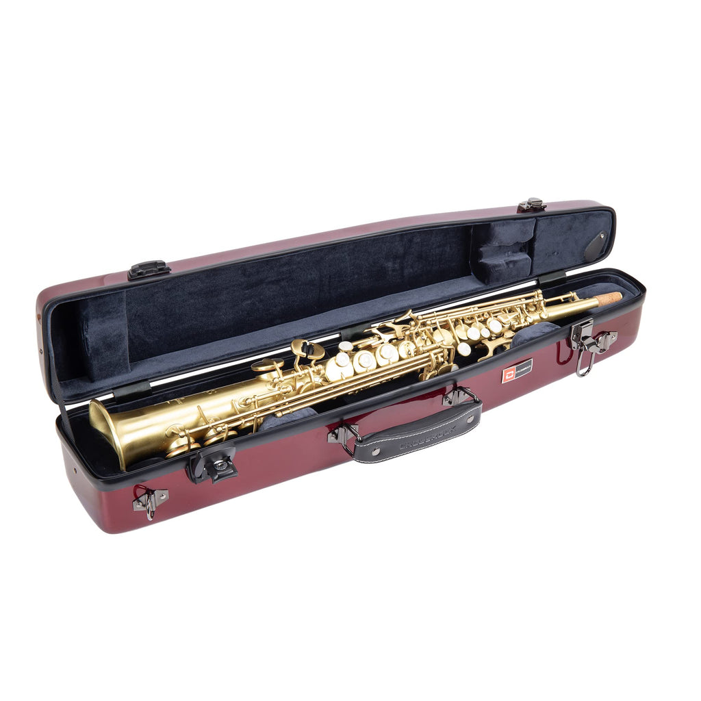 Crossrock Pro-Grade Straight Soprano Saxophone Case | Crimson Red Gloss, TSA Lock, Elite Protection, Detachable Backpack Straps, Accessory Pocket for Professional Musicians
