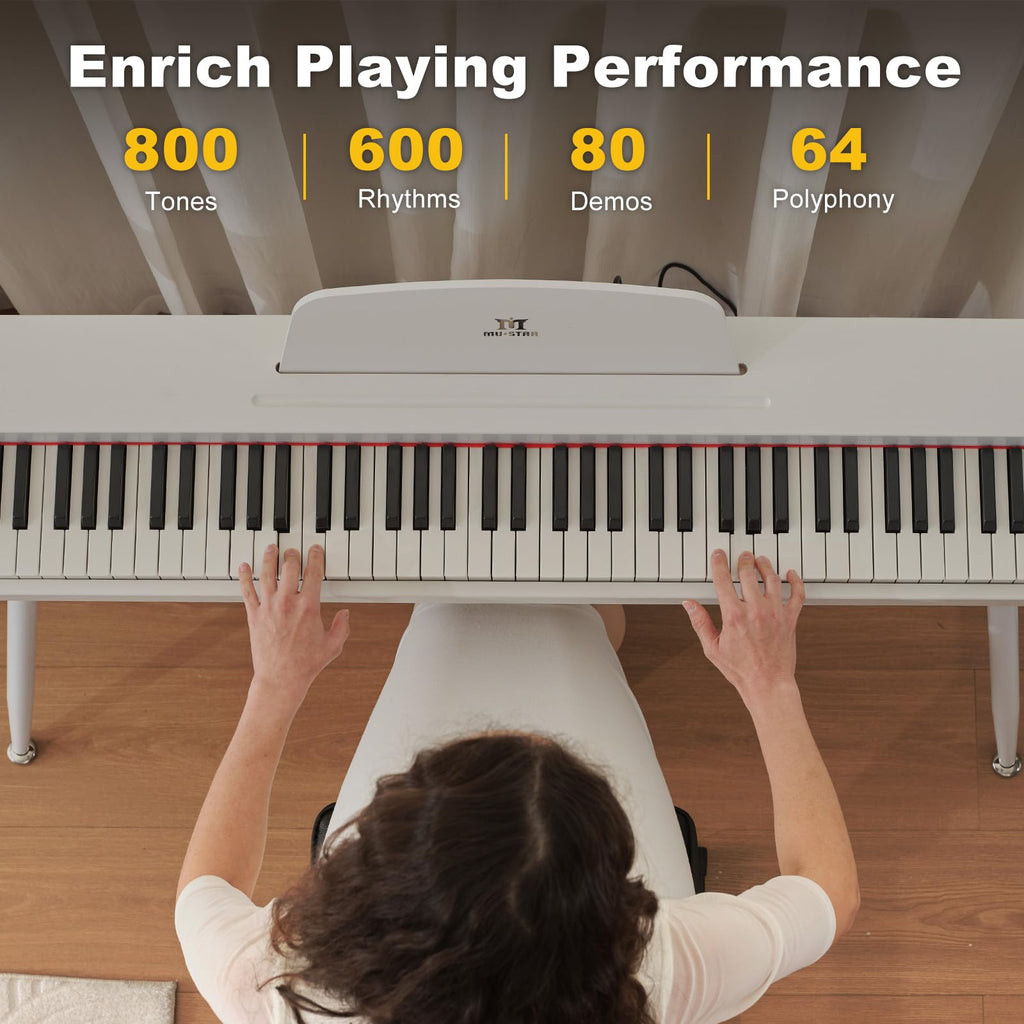 MUSTAR 88 Key Piano Keyboard with Piano Bench, Digital Piano 88 Semi Weighted Keys, Portable Electric Piano with Storage Stool, 3 Pedals, Built-In Speakers, USB/MIDI, Black