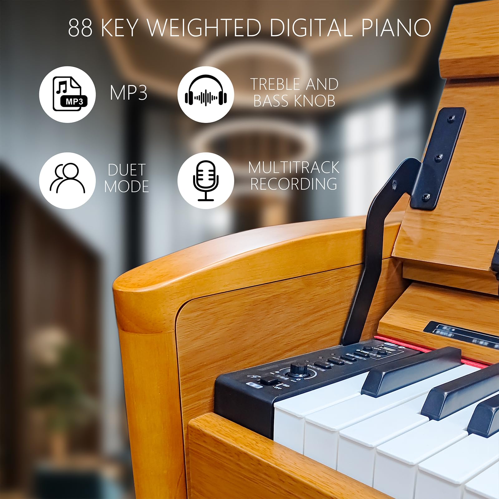 88 Key Weighted Hammer Action Digital Piano, French 5704 Chip, Solid Wood Stand, Triple Pedal, USB-MIDI, 192 Polyphony – For Adults & Intermediate