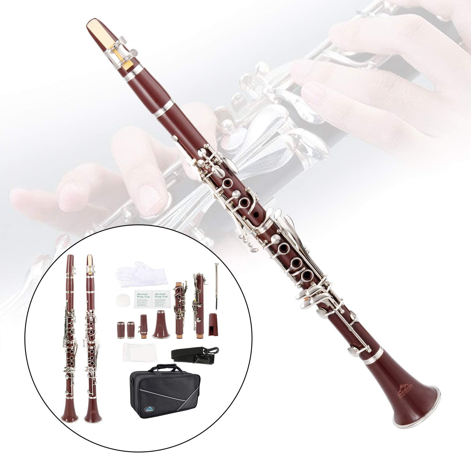 EASTROCK Bb Clarinet 17 Keys ABS Material Wide Range of Tones Particularly Beginner & Students-friendly with Using Tools and 2 Replaceable Barrels