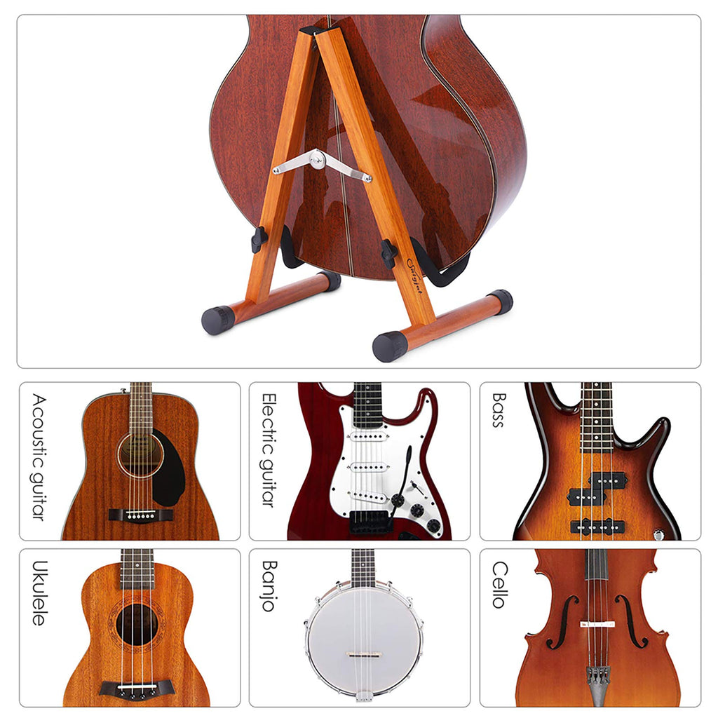 SNIGJAT Wood Guitar Stand, Acoustic Guitar Stand with Padded Foam, Classical Electric Guitar Stand, A-Frame Folding Bass Guitar Display Stand Compatible with Cello, Mandolin, Bass, Banjo, Ukulele