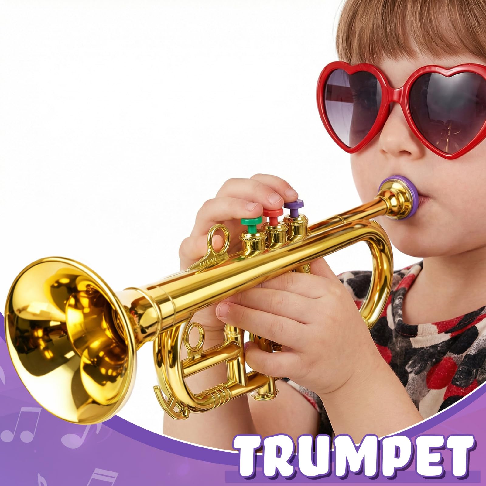 Lewtemi Gold Trumpet Musical Instruments Toy for Kid Toddler Fake Plastic Preschool Music Toy Gift Non-Professional Wind Instrument Early Educational Teaching Songs Gifts for Toddlers Children