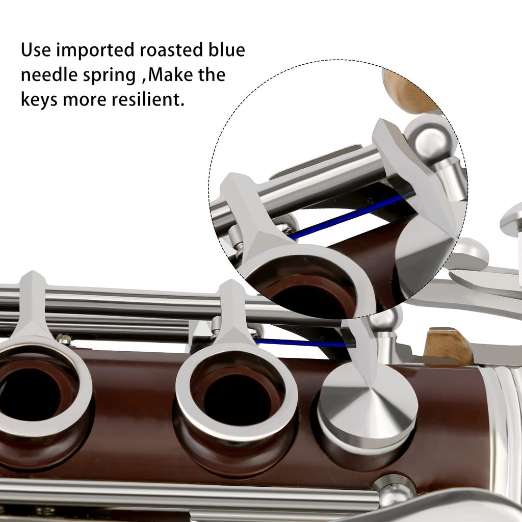 EASTROCK Bb Clarinet 17 Keys ABS Material Wide Range of Tones Particularly Beginner & Students-friendly with Using Tools and 2 Replaceable Barrels