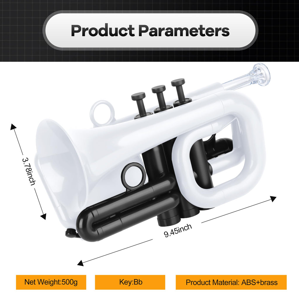 PAMPET DOLPHIN Pocket Trumpet Plastic Bb Trumpet Standard Trumpets for Student Beginner Bb Trumpets Instrument (Black)