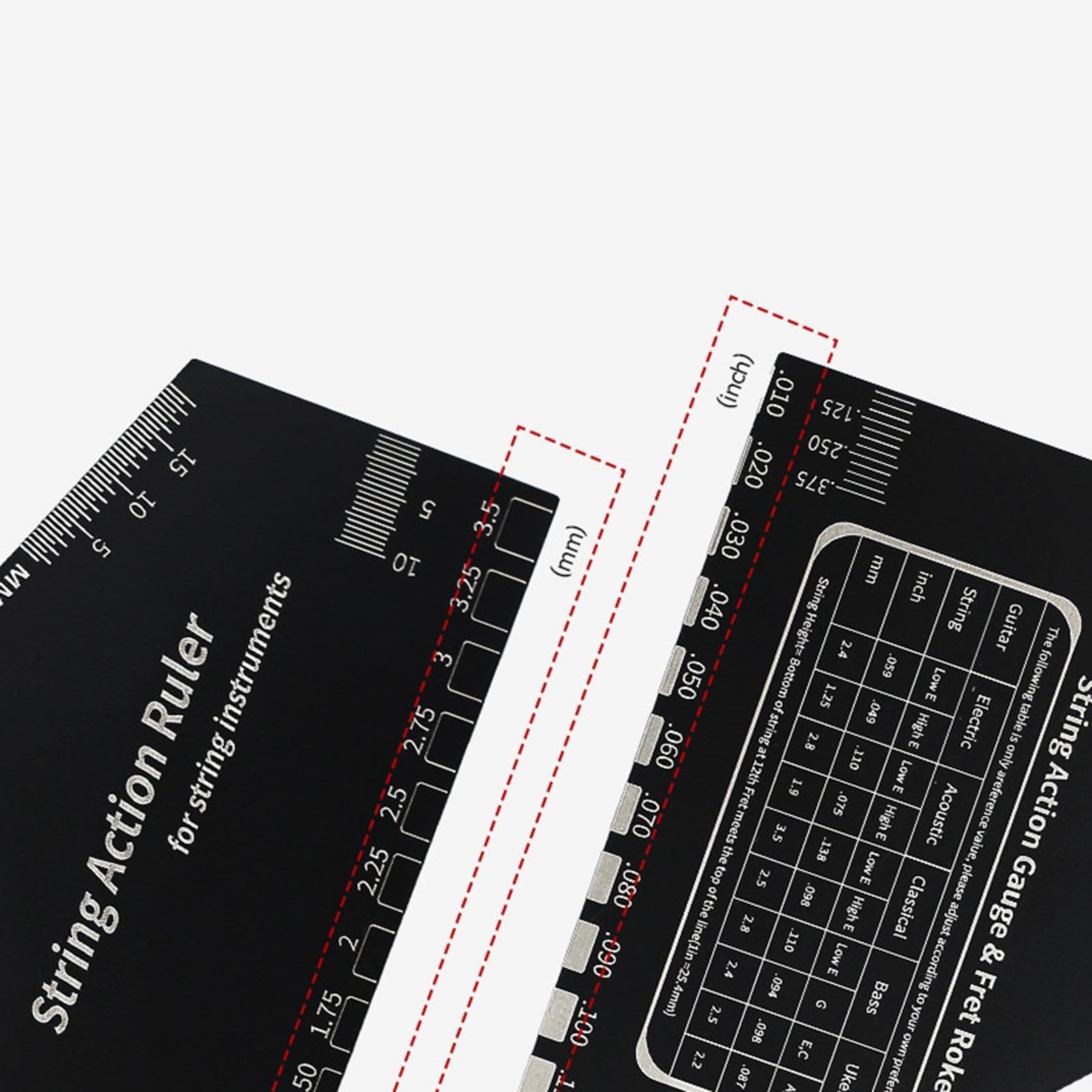 YIJU Guitar Action Gauge Ruler Stainless Action Ruler Guitar Setup Fretboard Measuring Tool for Electric Bass Suitable for Workshop Studio, square