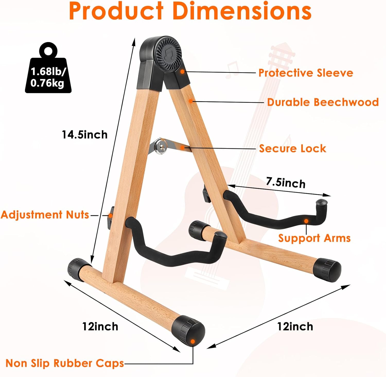 Wood Guitar Stand, A-Frame Folding Wooden Acoustic Electric Floor Guitar Stands with Padding, Stable Musical Instrument Foldable Support Holder, Universal for Ukulele, Bass, Cello, Violin, Banjo, Mandolin