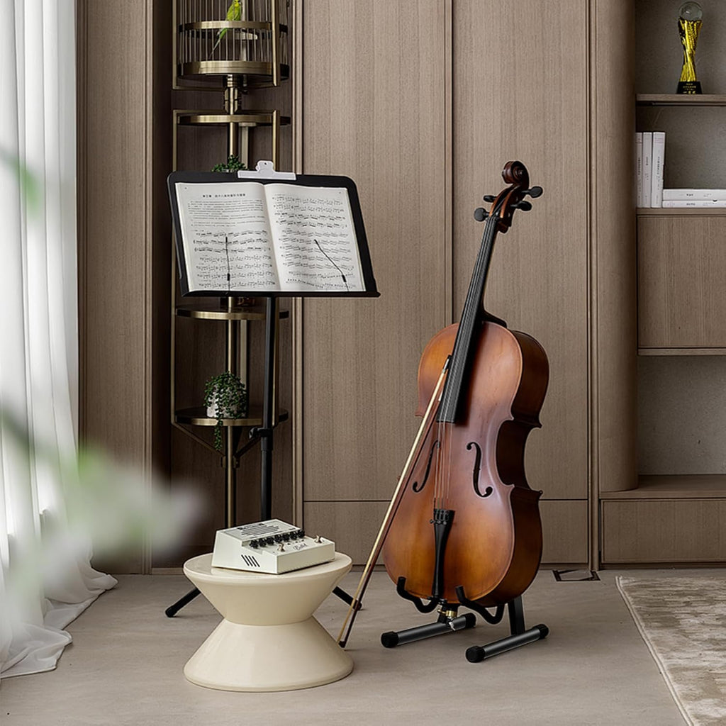 GeeWin Cello Stand,A-Frame Folding Violin Support Stand,Cello Holder for 1/8-4/4 Cellos, Guitar Stand,Guitars for Acoustic, Electric Guitar,Bass,Guitar Holder Stand,Black