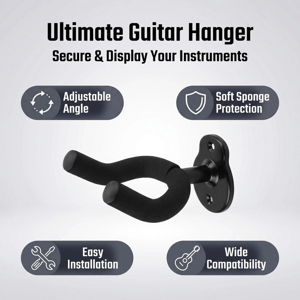 Guitar Wall Mount Hanger Brown Walnut 4 Pack, Guitar Wall Hangers Hooks Holder Stand Display with Screws - Easy to Install - Fits Guitars, Bass, Mandolin, Banjo