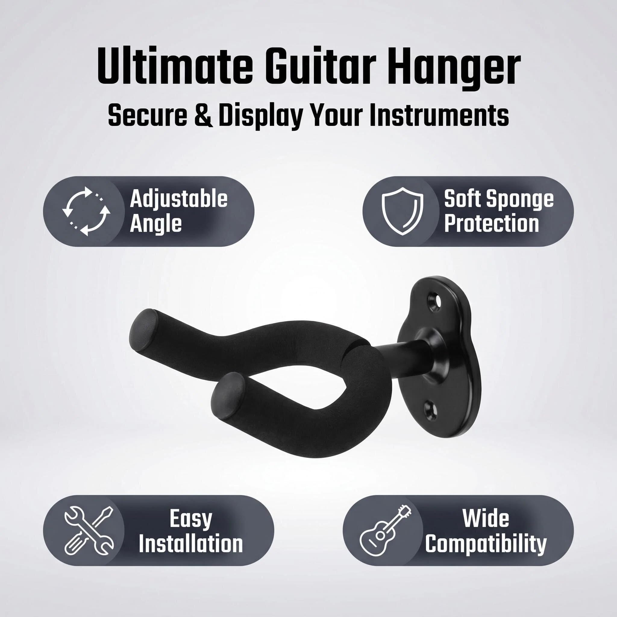 Guitar Wall Mount Hanger Brown Walnut 4 Pack, Guitar Wall Hangers Hooks Holder Stand Display with Screws - Easy to Install - Fits Guitars, Bass, Mandolin, Banjo