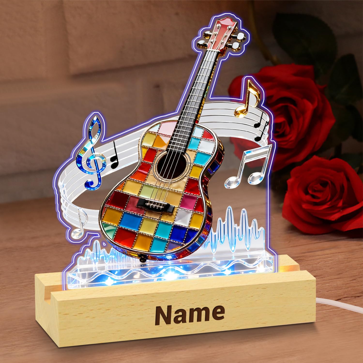 Personalized Name Violin Crystal Desktop Ornaments for Club Bedroom Office Custom Music Theme Stained Glass Acrylic Tabletop Plaque 2D Flat Electric Cello Figurine Sculpture for Violinist Cellist