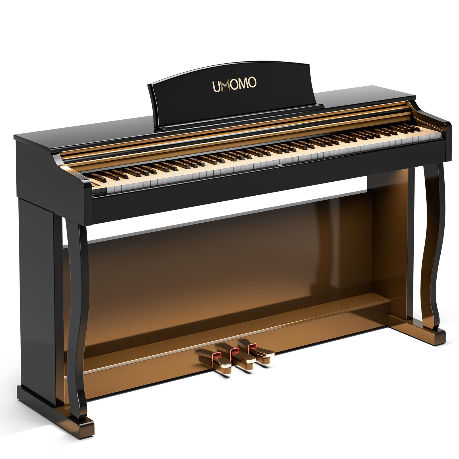 UMOMO 88- Key Weighted Hammer Action Digital Piano with Adjustable Light, Full-Size Electric Keyboard with Triple Pedals, Realistic Touch for Beginners & Intermediate Players Glossy Black