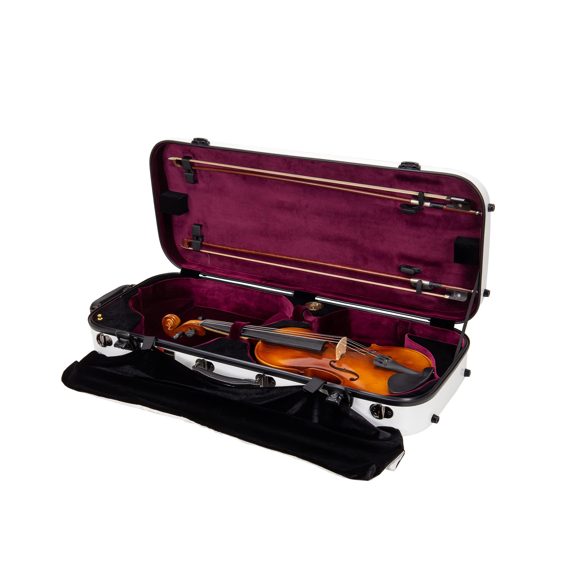 Crossrock Fiberglass Double Violin Case fits Two 4/4 Full-Size Violins- Includes TSA lock, Protective Blanket, Hygrometer, Removable Shoulder Straps- Milky White (CRF2020DVMW)