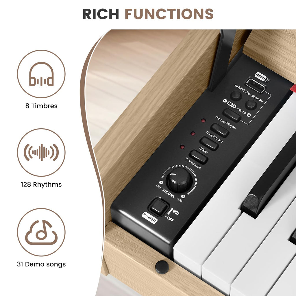 88 Key Digital Piano Keyboard for Beginners, Fully Weighted Wooden Electric Piano with Triple Pedal, Headphone, Supports MIDI Connecting, French Dream Sound Source (Brown)