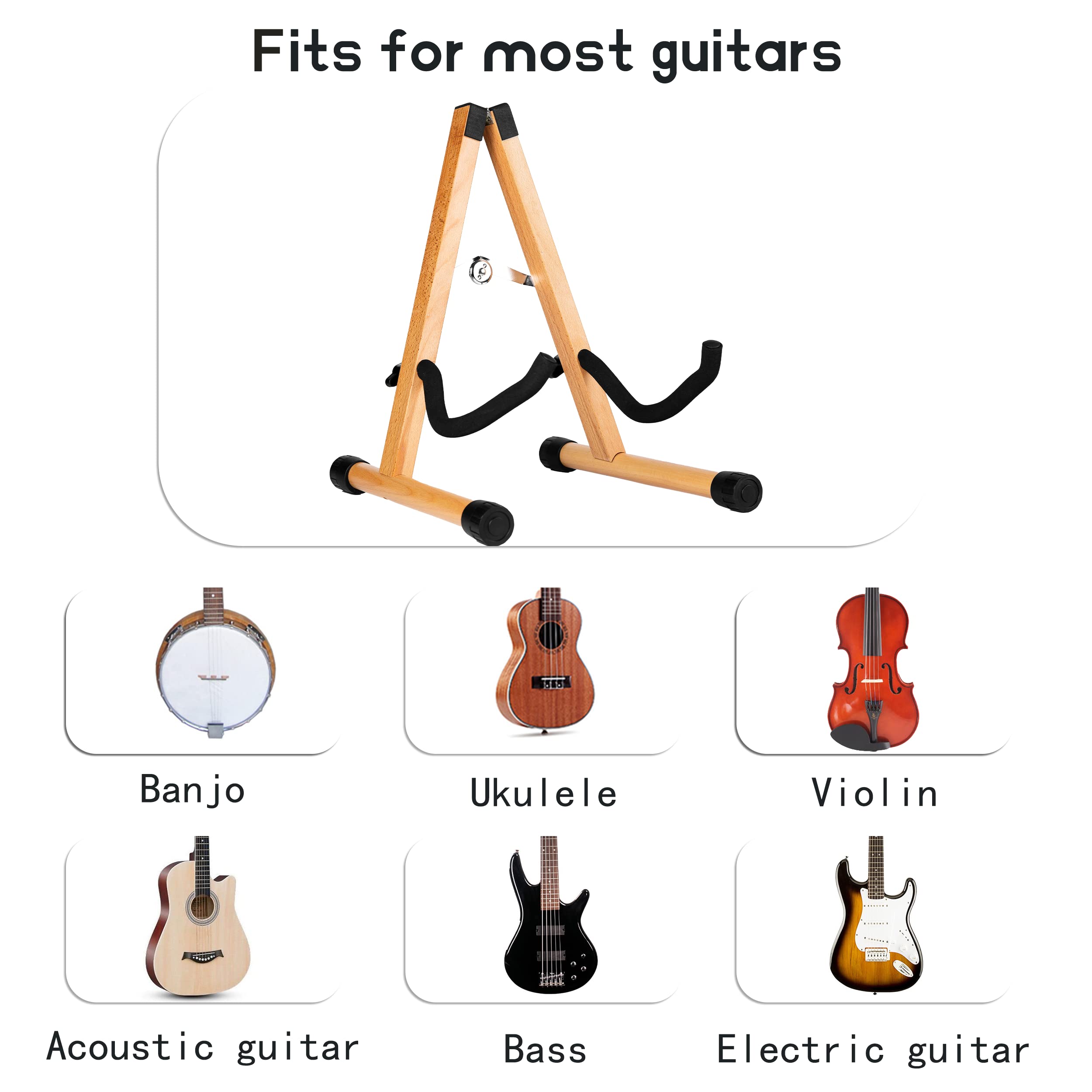 Guitar Stand,Wood Guitar Rack,A-Frame Folding Acoustic Electric Guitar Stands Floor for Bass,Cello,Banjo,Mandolin,Ukulele(Oak)