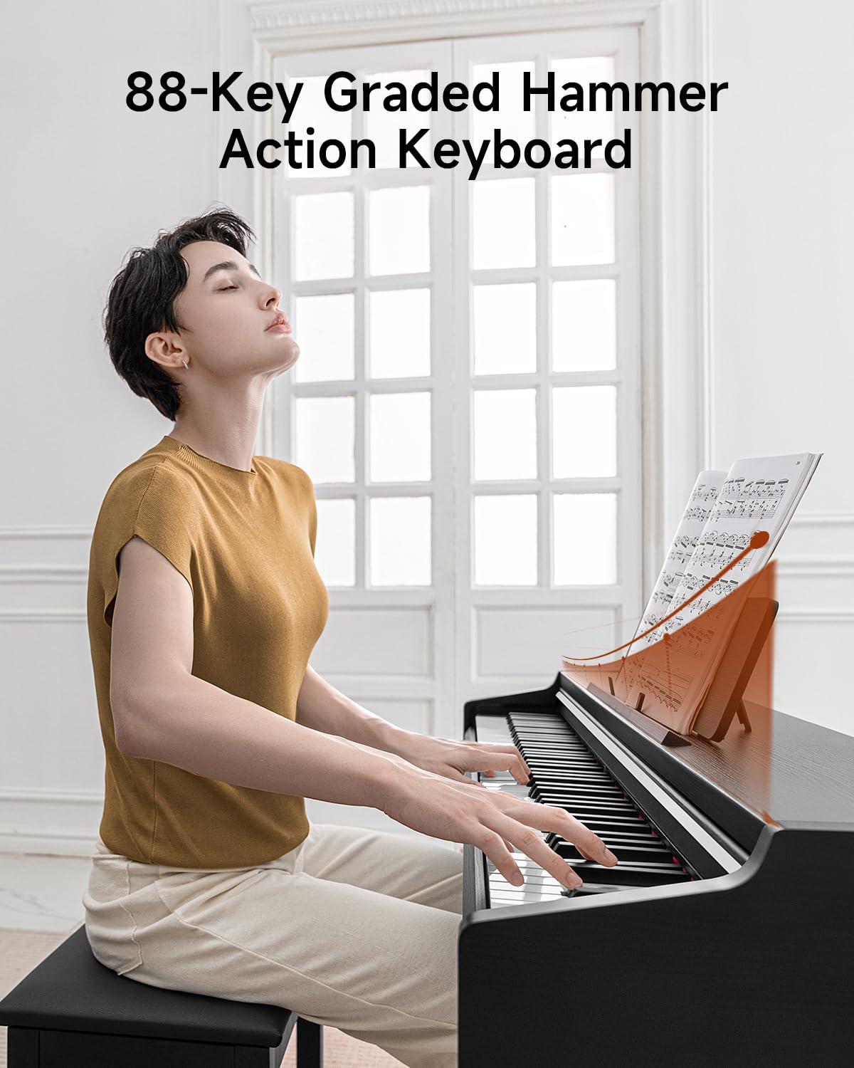 Donner DDP-200 Pro Digital Piano with 88 Key Graded Weighted Keyboard, Wireless Piano with 2.4" IPS Screen Record, 256 Polyphony, Full Size Piano Keyboard Gifts for Beginner Advanced, Wood Graina