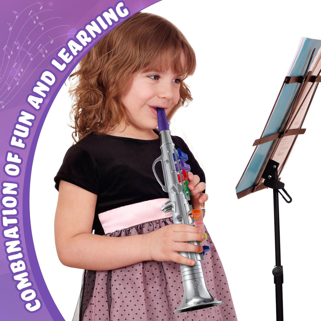 Lewtemi Gold Trumpet Musical Instruments Toy for Kid Toddler Fake Plastic Preschool Music Toy Gift Non-Professional Wind Instrument Early Educational Teaching Songs Gifts for Toddlers Children