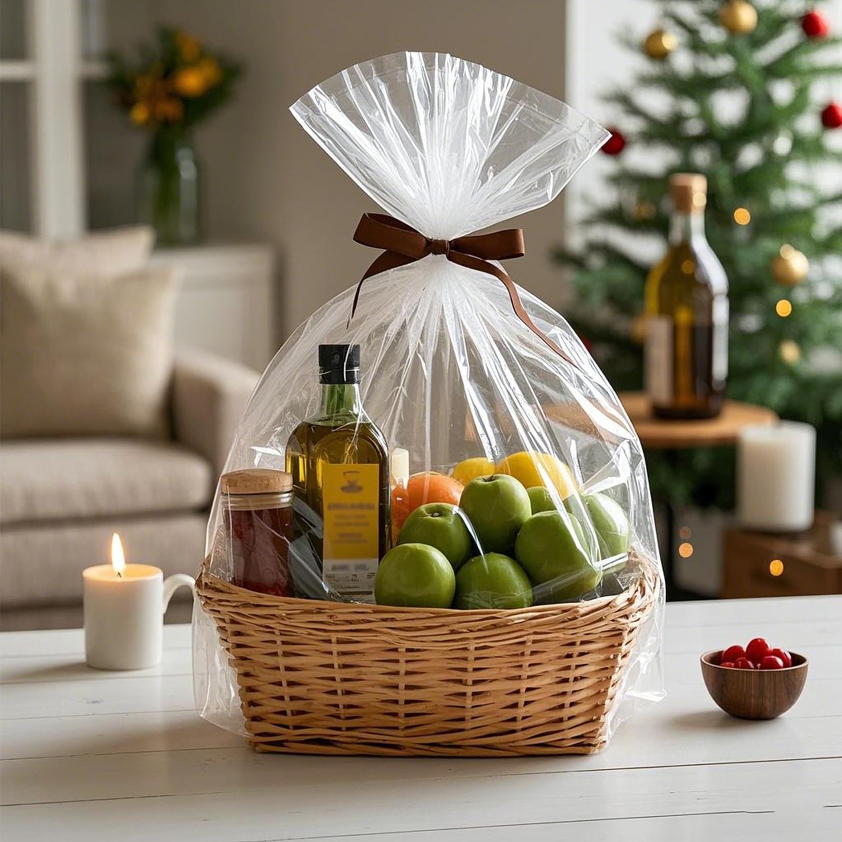Morepack Large Cello/Cellophane Bags,30x 40 Inches Clear Basket Bags OPP Plastic Cellophane Wrap for Gift Baskets Packaging 20 Pieces (No Bow or Ribbon Included)