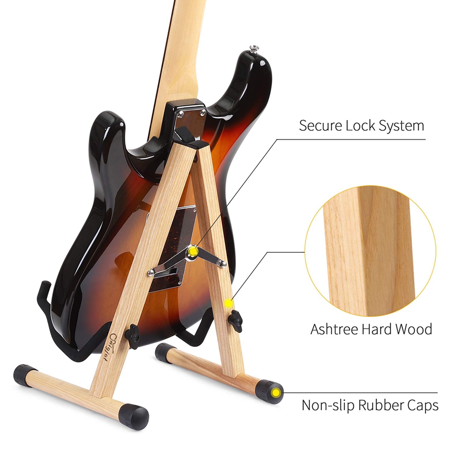 SNIGJAT Wood Guitar Stand, Acoustic Guitar Stand with Padded Foam, Classical Electric Guitar Stand, A-Frame Folding Bass Guitar Display Stand Compatible with Cello, Mandolin, Bass, Banjo, Ukulele