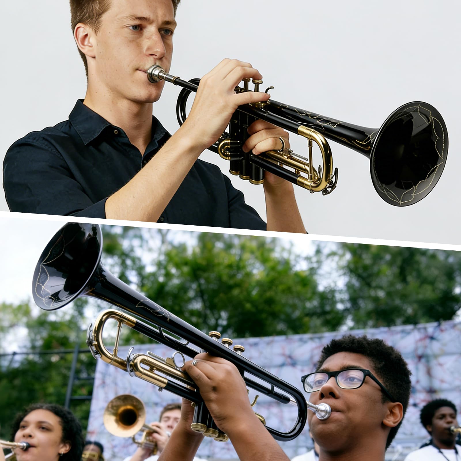 ALLSET Bb Standard Trumpet for Beginners | Student Band, Orchestra, Pro Level Performance | Professional Brass Trumpet Kit with Hard Case, 7C Mouthpiece& Cleaning Kit | Gold
