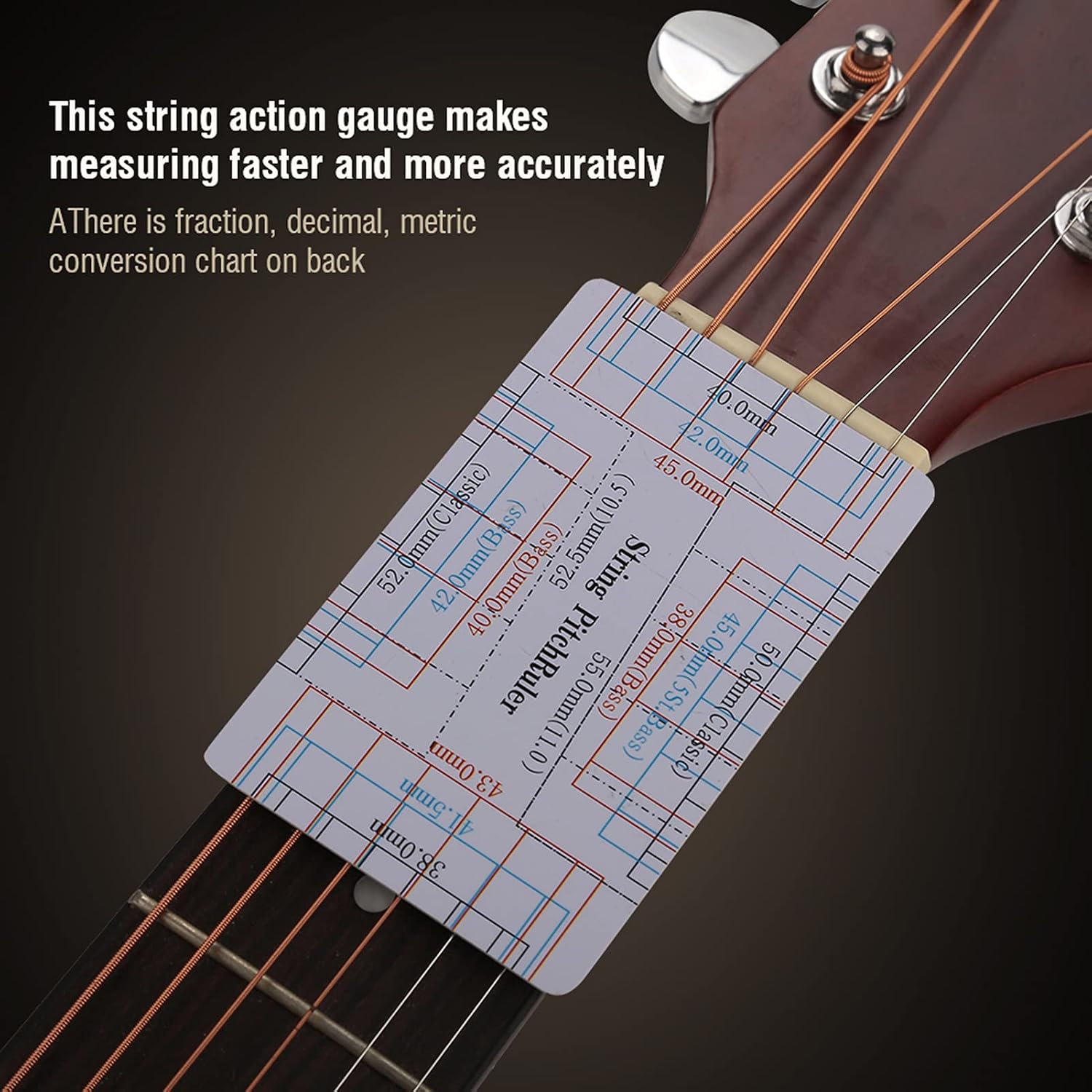 2Pcs String Action Ruler Gauge, Guitar String Action Gauge Measuring Tool Guitar Repairing Tool for Ukulele Bass and Mandolin