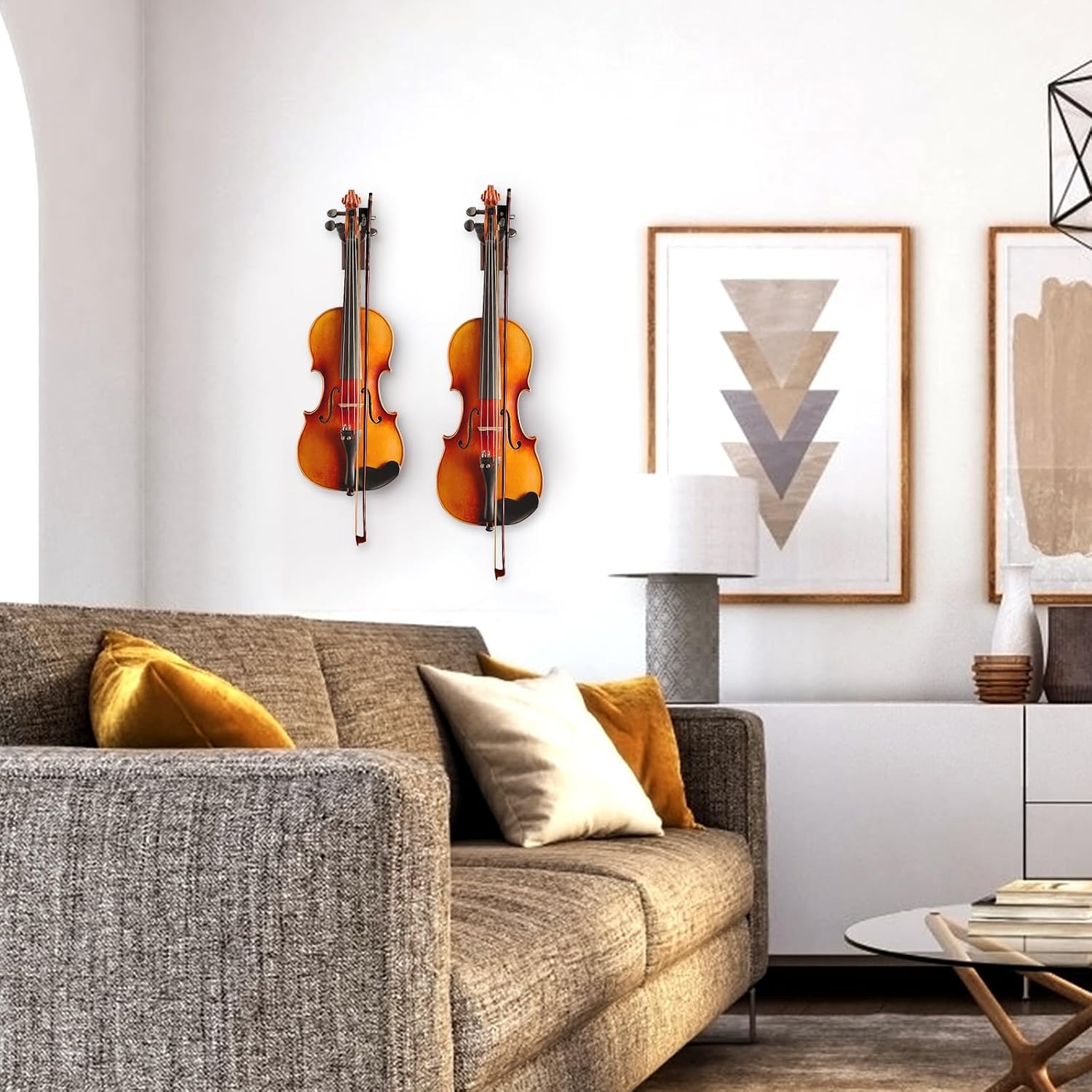 SNIGJAT Violin Wall Mount, 2 Pack Hardwood Violin Hanger with Bow Holder, Vertical Wall Hook Display Stand Fits 4/4 3/4 1/2 1/4 Violins, Decorative Holder for Home Studio Music Room
