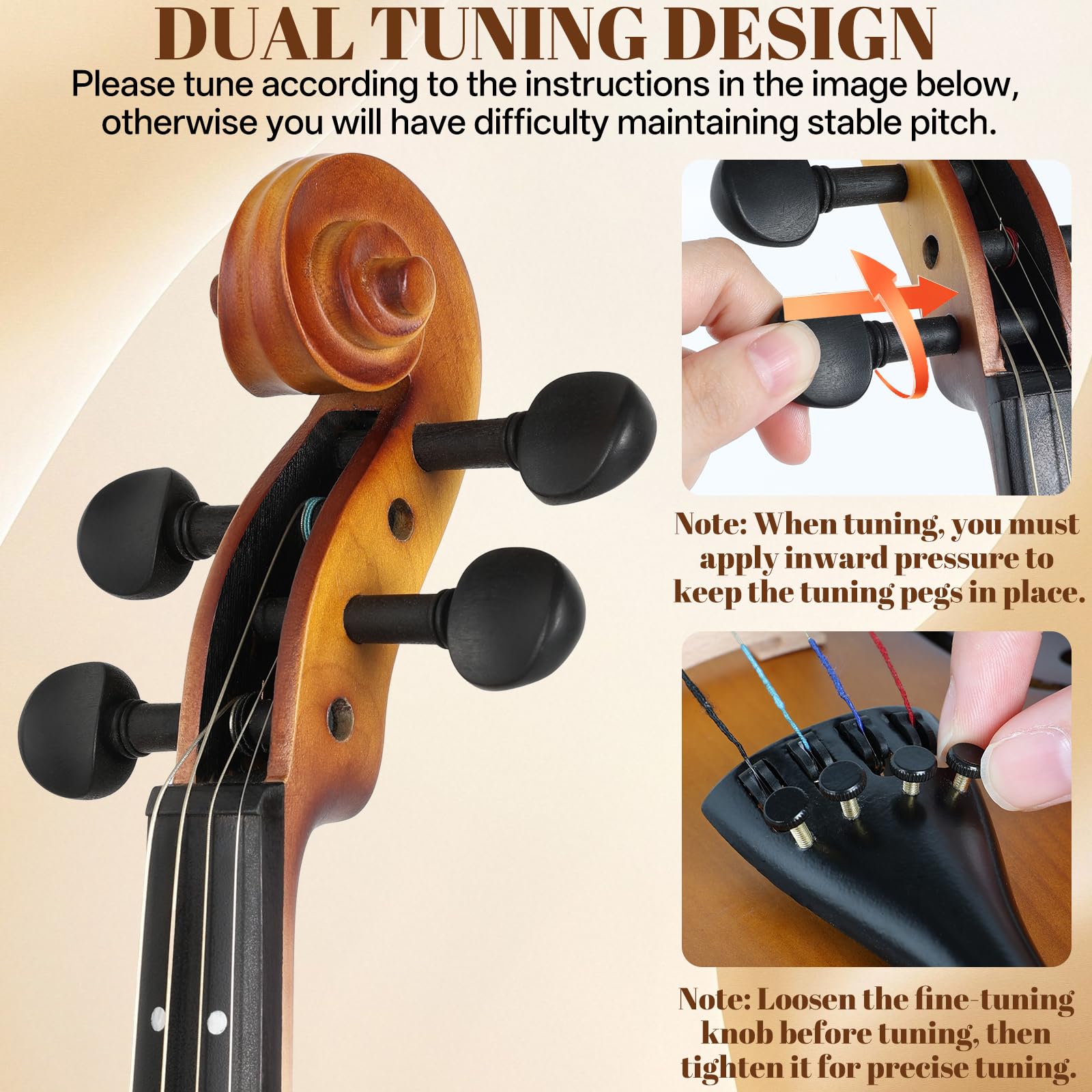 Kmise Violin 4/4 Full Set, Fingerboard Fret Markings Violins, Matte Acoustic Fiddle for Adults, Beginners, Students with Violin Case, Rosin, Strings, Bow, Shoulder Rest, Beginner's Guide (Matte, 4/4)