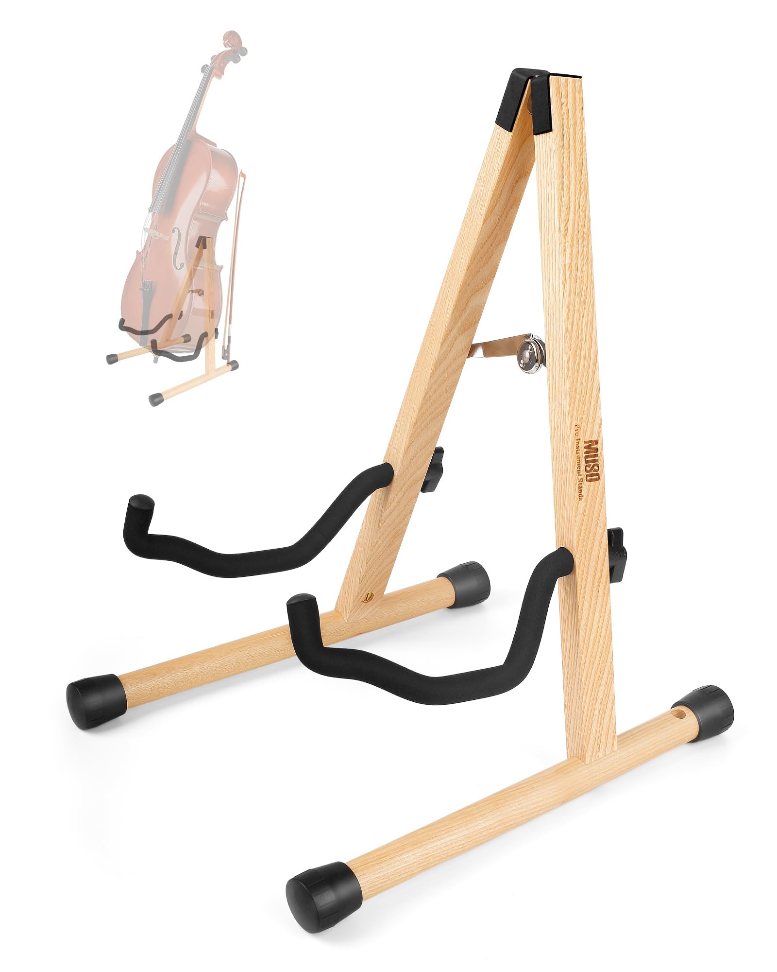 MUSO Cello Stand with Bow Holder,A-Frame Floor Stand with Padded Foam, Handcrafted Cello Rack Fits 1/2, 3/4, 7/8, 4/4 Full-Size and Guitar, Instrument Holder for Home and Studio Display