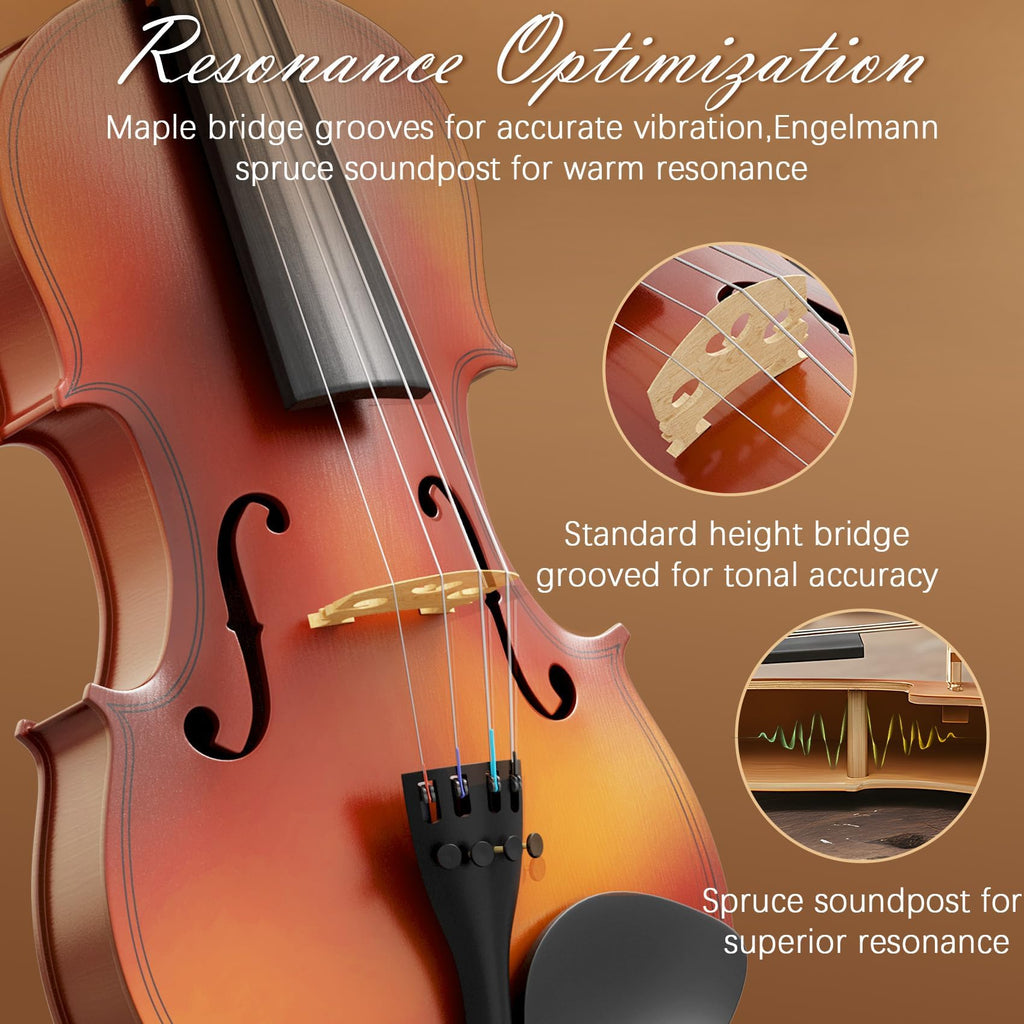 4/4 Full Size Beginner Violin, Acoustic Fiddle Set for Adults, Teens, and Students (Age 12+), with Case, Bow, Bridge, and Rosin (Pink)