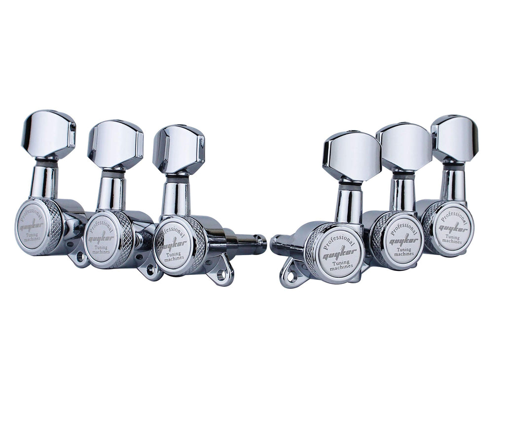 Guyker Guitar Locking Tuners (6 for Right) - 1:18 Lock String Tuning Key Pegs Machine Head with Hexagonal Handle Replacement for ST TL SG LP Style Electric, Folk or Acoustic Guitars - Chrome