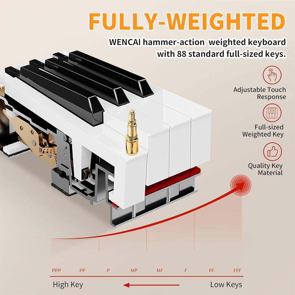 WENCAI Digital Piano 88-Key Fully Weighted Keyboard | Hammer Action Electric Piano, Full-Size Wooden Pianos for Beginner Professional Adults with Sheet Music Stand, Triple Pedal