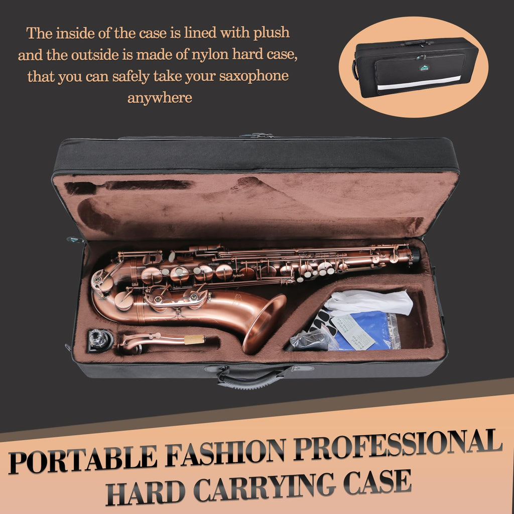 EASTROCK Nickel Tenor Saxophone B Flat Tenor Sax Professional Tenor Saxophone for Beginners Students and Musicians with Carrying Case,Mouthpiece,Reeds,Cushion Pads,Cleaning Kit,Neck Strap