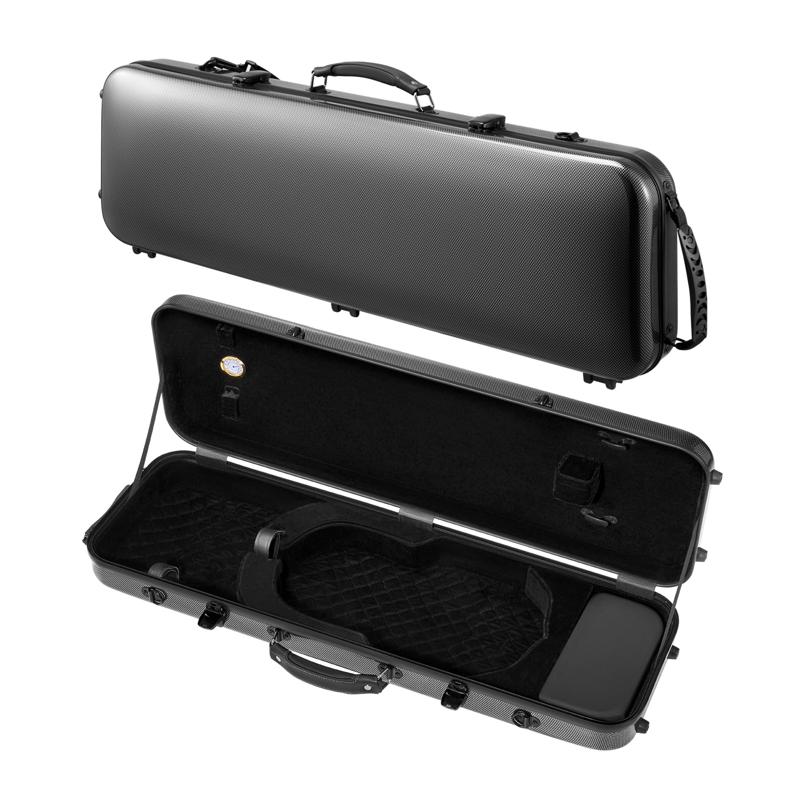 VEVOR 4/4 Full Size Violin Case, Built-in Hygrometer, Lightweight Portable Travel Carrying Bag, with Plush Lining, Dual Shoulder Straps, Anti-Scratch, Professional Triangular Shape, for Violin, Black