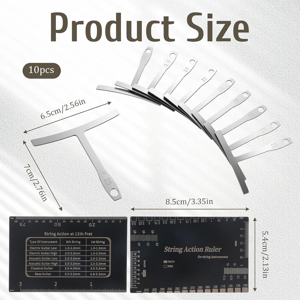 10 Pcs High Contrast Luthier Set up Tools Guitar Luthier Tools 9 Pcs Understring Guitar Radius Gauge and 1 String Action Height Gauge Ruler Measuring Tool Kit for Guitars Bass Setup Accessory