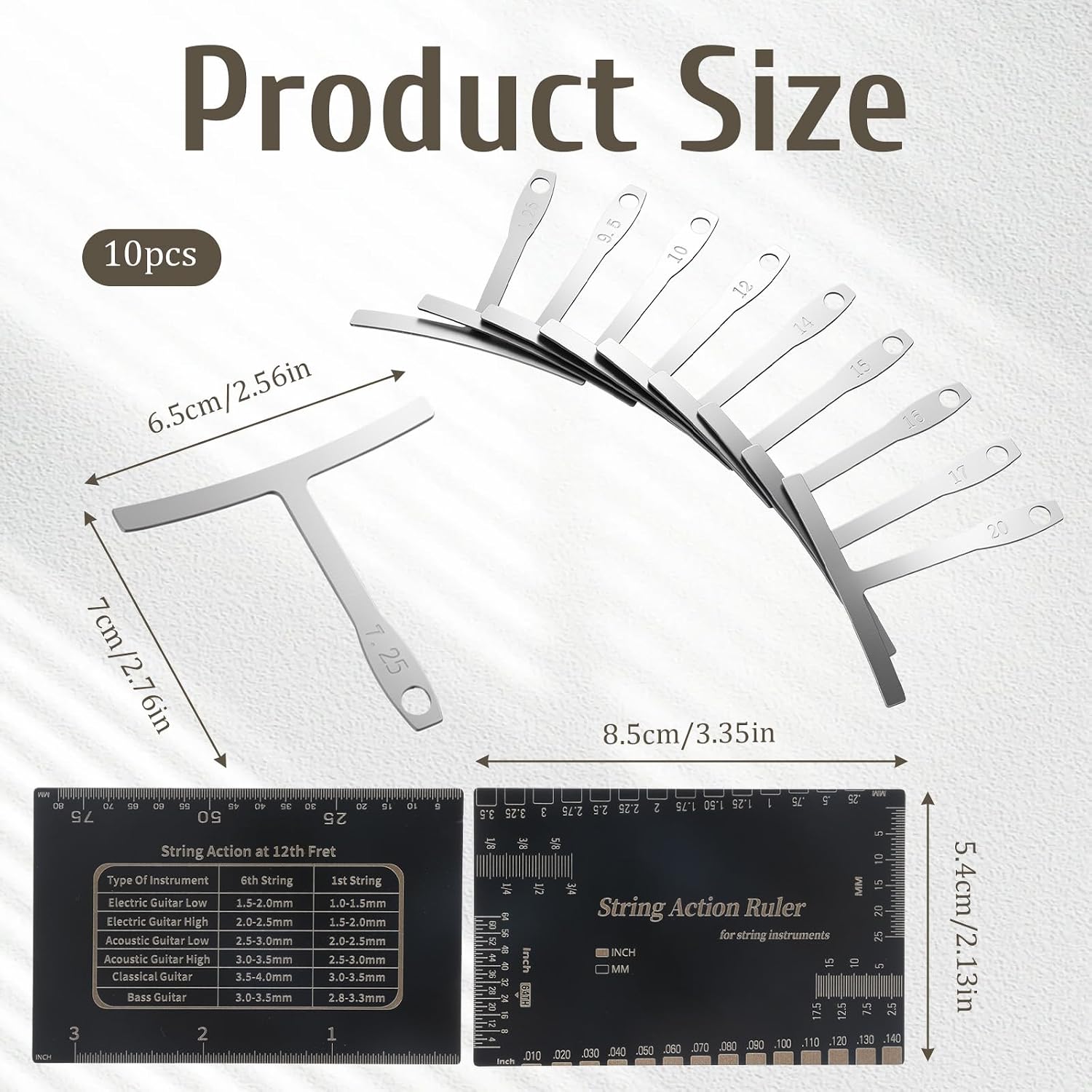 10 Pcs High Contrast Luthier Set up Tools Guitar Luthier Tools 9 Pcs Understring Guitar Radius Gauge and 1 String Action Height Gauge Ruler Measuring Tool Kit for Guitars Bass Setup Accessory