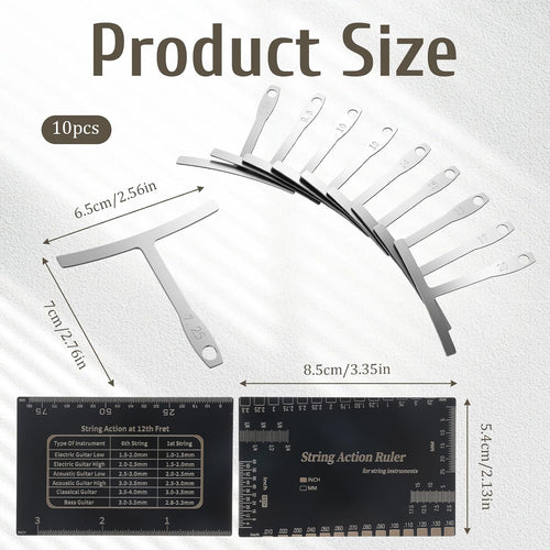 10 Pcs High Contrast Luthier Set up Tools Guitar Luthier Tools 9 Pcs Understring Guitar Radius Gauge and 1 String Action Height Gauge Ruler Measuring Tool Kit for Guitars Bass Setup Accessory