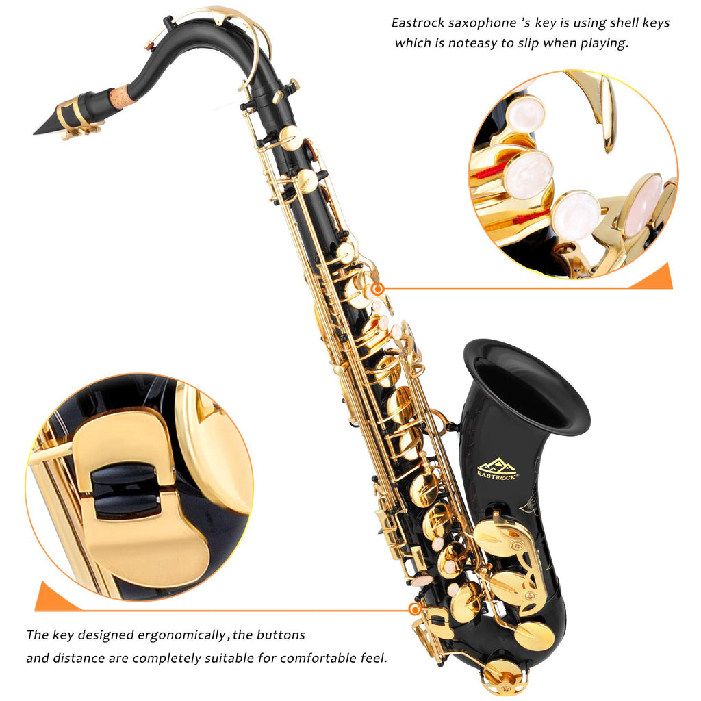 EASTROCK Nickel Tenor Saxophone B Flat Tenor Sax Professional Tenor Saxophone for Beginners Students and Musicians with Carrying Case,Mouthpiece,Reeds,Cushion Pads,Cleaning Kit,Neck Strap